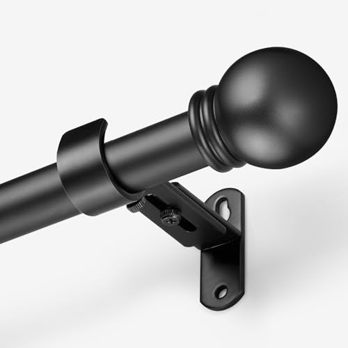 Curtain Rods for Windows 16-76", 1 Inch Black Curtain Rod, 1 Pack