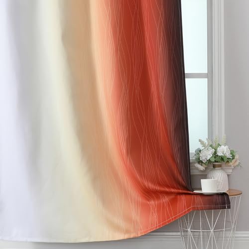 Burnt Orange and Greyish White Ombre Blackout Curtains 52Wx102L Inch Long - view 6
