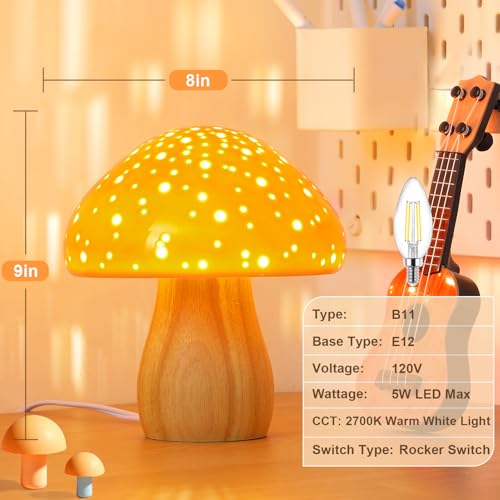Mushroom Lamp Ceramic Bedside Table Lamp for Bedroom Orange - view 2