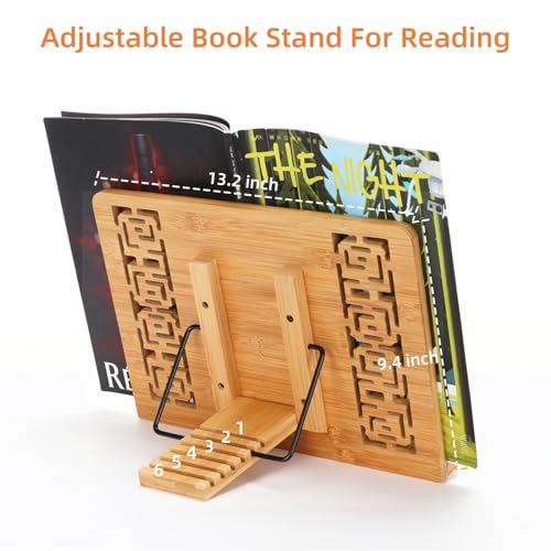 Foldable Bamboo Book Stand Adjustable Cookbook Reading Holder - view 2
