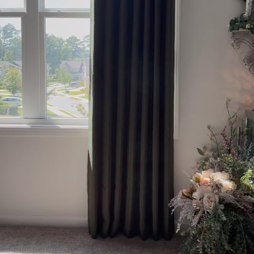 Vintage Olive Dark Green Pinch Pleated Linen Curtains 90 inch Long - view 6
