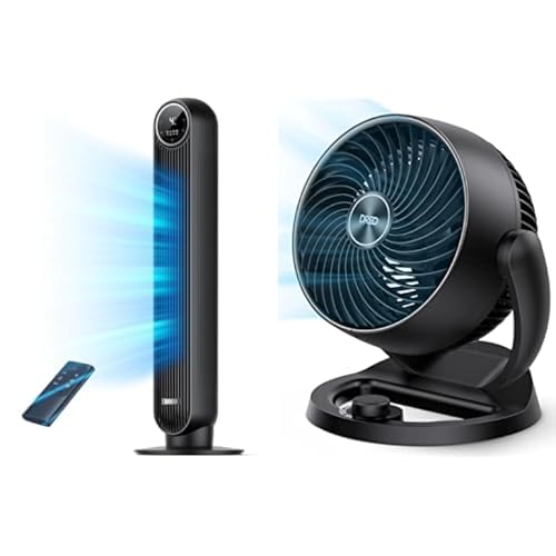 Bundle of Tower Fan for Bedroom, 25ft/s Velocity Quiet Floor Fan, 90° Oscillating Fans with 4 Speeds, 4 Modes + Fan for Bedroom, 12 Inches Table Air Circulator Fans for Indoor with 3 Speeds