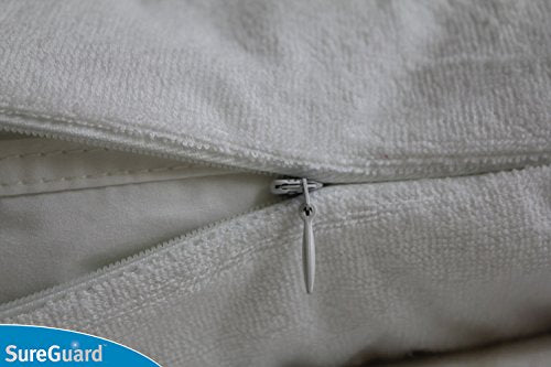 SureGuard Set of 2 Standard Size Pillow Protectors - 100% Waterproof, Bed Bug Proof, Hypoallergenic - Premium Zippered Cotton Terry Covers - view 4