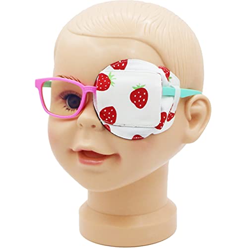 3D Cotton & Silk Eye Patch for Kids | Girls Eye Patch for Glasses | Medical Eyepatch for Children with Lazy Eye (Strawberry, Left Eye)