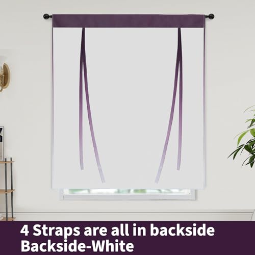 Ombre Thermal Insulated Tie Up Curtains for Small Windows Gradient Purple to Grey White Blackout Room Darkening Shades for Bedroom Kitchen Rod Pocket Balloon Curtain W34 X L48 Inches, 1 Panel - view 3