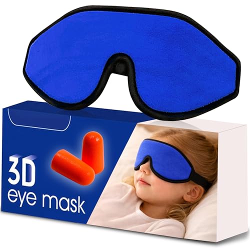 3D Sleep Mask for Kids, Light Block Sleeping Blindfold Memory Foam Contoured Eye Mask for Sleep, Adjustable Strap Eye Cover and Travel Sleep Mask for Boys Girls, Dark Blue