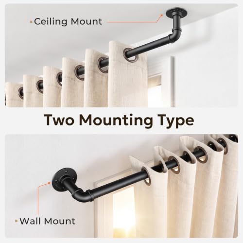 Curtain Rods 72-144 Inch, 1 Inch Industrial Black Curtain Rod - view 6