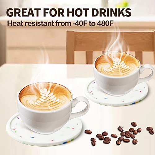 Silicone Coaster with Holder, Cute Drink Coasters for Nightstand, Soft Cup Coasters for Drinks, Desk Coasters in Office, Patio, Rubber Coaster Set, 6 pcs, Sprinkle Coasters，White, Not Glow. - view 6