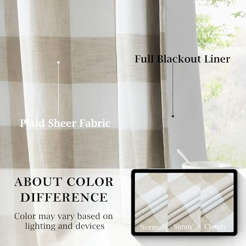 Buffalo Tan White Plaid Full Blackout Window Curtains 84 Inches Long - view 3
