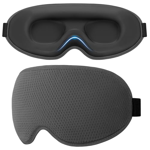 100% Blackout Sleep Eye Mask for Side Sleeper Men Women, Zero Eye Pressure 3D Contoured Cup and Eyelash Friendly Sleeping Mask, Ergonomic-Dark Grey