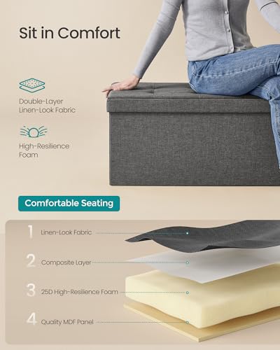 30 Inches Folding Storage Ottoman Bench, Load 660 lb - view 5