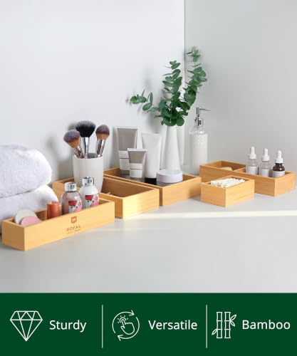 5-Piece Bamboo Drawer Organizer Set – Multi-Use Storage Trays for Kitchen, Bathroom, Office, Makeup, Jewelry & More – Junk Drawer Tray, Utensil Holder, Storage Box & Bin Set (5 Boxes) - view 4