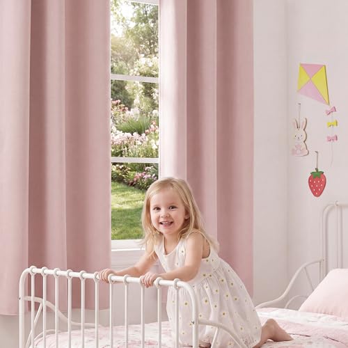 100% Blackout Pink Nursery Curtains for Girls 63 inches Length - view 2