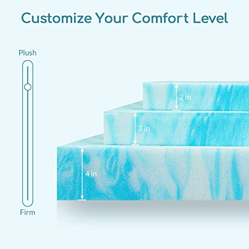 Mattress Topper, 2 Inch Gel Infused Memory Foam Mattress Topper, Queen Blue - view 6