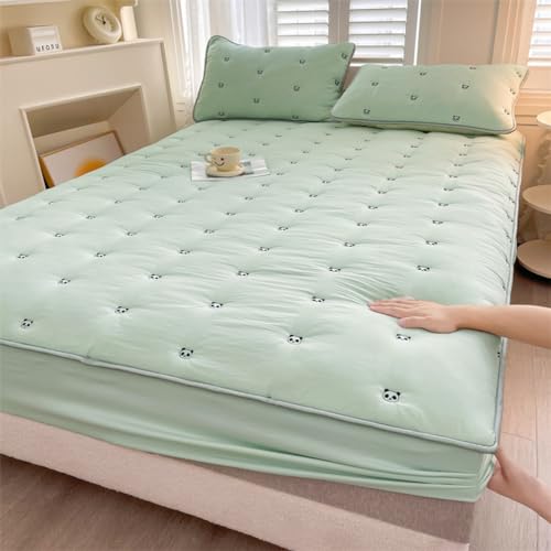 Mattress Cover Fitted Sheet Thickened Cotton Mattress Cover Protector Soft Comfortable Warm Non-Slip Breathable Mattress Topper 360°All-Around Package All-Inclusive for Bedroom,King Size