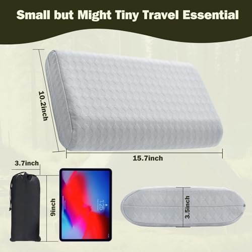 Camping Pillow, Memory Foam Travel Pillow with Washable Cover,Gray-S - view 6