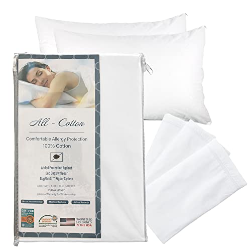 100% Cotton Pillow Protector Standard Size, Zippered Allergy Pillow Cover