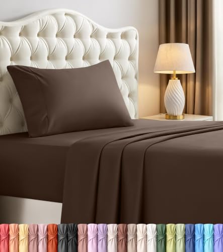 Twin Sheets Set, 3 Pieces 16" Deep Pocket Hotel Luxury Bed Sheets, Brown