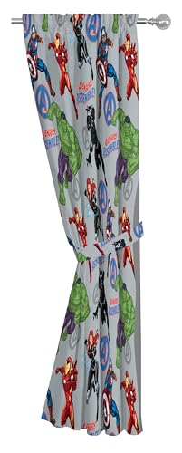 Window Curtains for Kids Bedroom 4-Piece Drape Set with 2 Tiebacks, Grey - Avengers, 42" W x 84" L (Pack of 2) - view 3