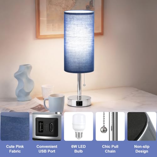 Blue Bedside Table Lamp for Bedroom - Small Nightstand Lamp for Girls - view 5