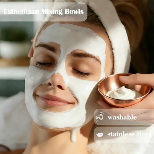 9Pcs Esthetician Supplies kit - 3 Mask Mixing Bowls, 3 Fan Esthetician Brushes & 3 Mask Brushes for Sleepover & Spa Night Celebrations (Rose Gold) - view 3
