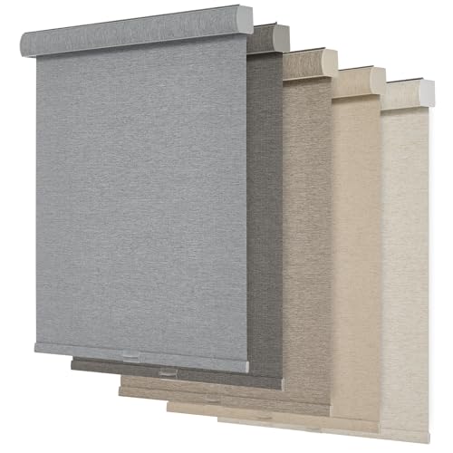 Blackout Roller Shades for Windows,Cordless,Linen Fabric,Roller Blinds for Windows,Thermal Insulated Fabric UV Protection,Window Shades for Home,Office,Bedroom,Door,Blackout-Grey,Custom Now