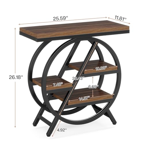 End Table for Living Room, 3-Tier Narrow Side Table with Storage, Wood Sofa Side Table with Geometric Metal Frame, Industrial Nightstand and Bedside Table for Bedroom - view 2
