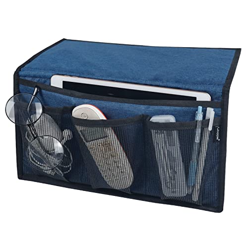 Bedside Caddy with Pockets - Remote Holder & Storage Organizer - Blue
