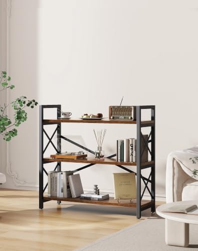 Bookcase, Bookshelf, Elegant X-Shaped Structure, Rustic Brown HBC026H - view 6