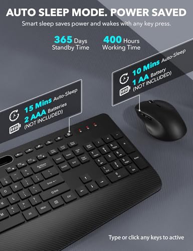 Wireless Keyboard and Mouse Combo - Full-Sized, Ergonomic Wrist Rest - view 5