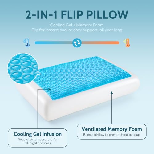 All-Season Comfort Gel Cooling Pillows for Hot Sleepers, Cooling Memory Foam Pillow with Reversible & Removable Cover, Cold Pillow for Side & Back Sleepers, Standard Size (1 Pack), Grey - view 4