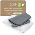 Original Adjustable Toddler Pillow and Ultra-Tech Waterproof Protector Grey Bundle, Breathable Mini Pillow for Kids with Adjustable Support and Premium Memory Foam