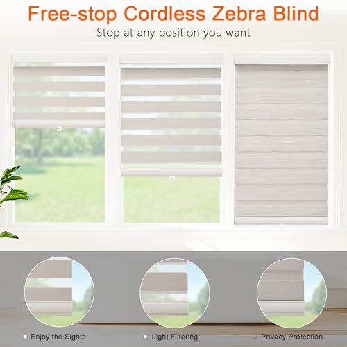 Cordless Zebra Blinds for Windows Shade Dual Layer Free-Stop Light Filtering Blackout Roller Blinds Thermal Insulated Privacy Protection, Inside or Outside Mount(Beige,42''W x 72''H) - view 4