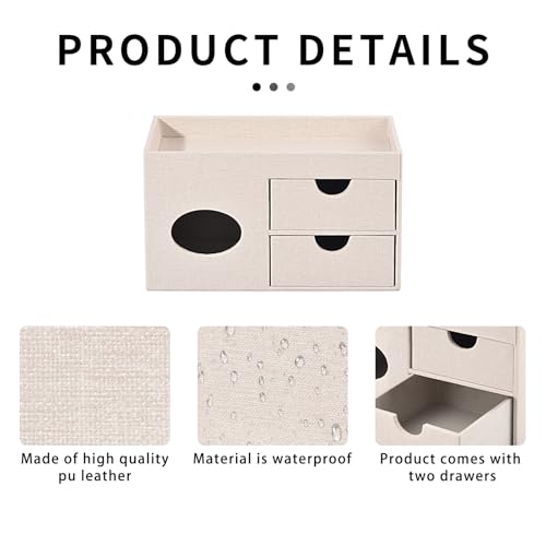 Square Tissue Box Cover with Drawers,Tissue Box Holder with Storage Tray,​ Makeup Organizer and Desk Organizer,Tissue Holders Decorative for Bathroom Vanity NightStand Dressing Table (Beige) - view 5