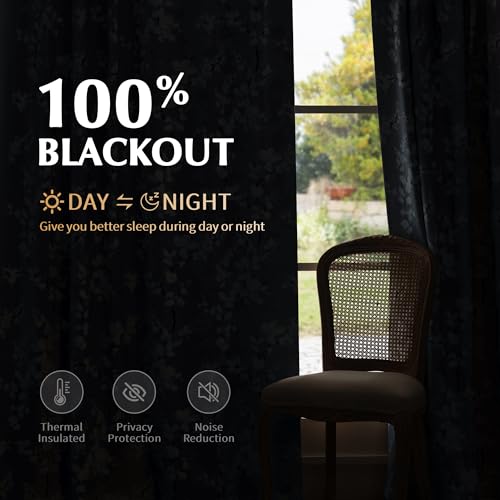 Blue Blackout Floral Curtains, Bedroom, 100X84 Inches, 1 Panel - view 2