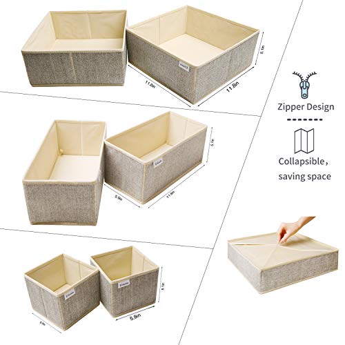 Underwear Drawer Organizer, 6 Set Foldable Underwear Drawer Organizer and Closet Dividers,Storage Box for Clothes, Socks, Underwear (6 Bins, Beige) - view 2