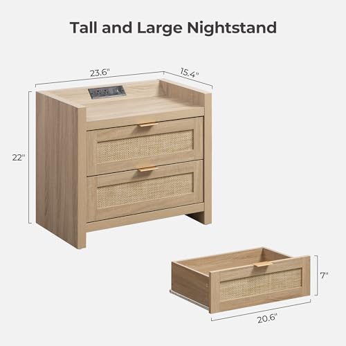 Rattan Night Stand for Bedroom, Bedside Table with 2 Drawers - view 2