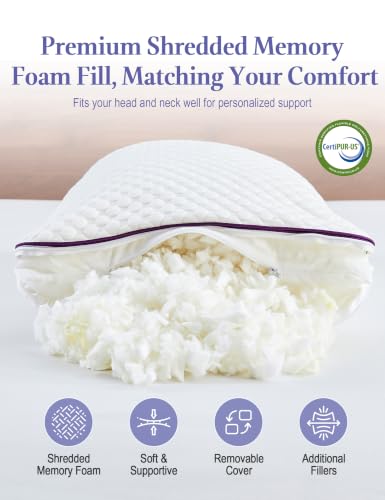 Adjustable Shredded Memory Foam Pillows Queen Size Set of 2 - view 7