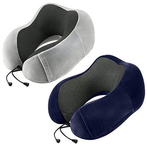 Neck Pillow Airplane Travel Pillow 2 Pack Grey and Blue