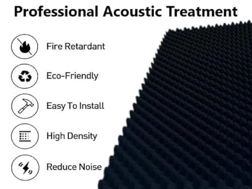 1 Pack Egg Crate Foam Sound Proof Foam Panels for Walls,48''X24''X2'' inch Acoustic Panels, high-Density Fireproof soundproof Wall Panels, Professional Acoustic Treatment (Black) - view 4