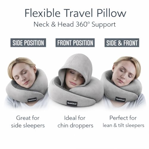 Travel Neck Pillow Hooded Memory Foam 360° Head & Chin Support, Lightweight Breathable Adjustable Fit Travel Neck Pillow with Eye Mask, Earplugs & Carry Bag for Airplanes, Car, Bus, Train & Long Trips - view 2