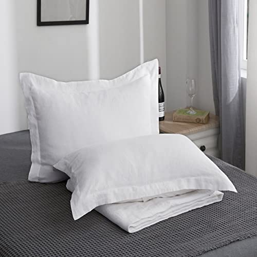 100% Linen Pillow Case King Size Set of 2, White Pillow Covers with Overlap Closure, Luxury Breathable Pillowcases Protectors Suitable for All-Season (20" X 36", White)