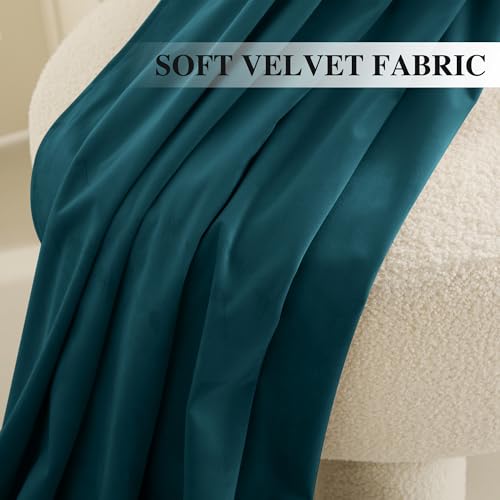 Teal Blue Velvet Blackout Curtains 84 inches Long for Bedroom - view 3