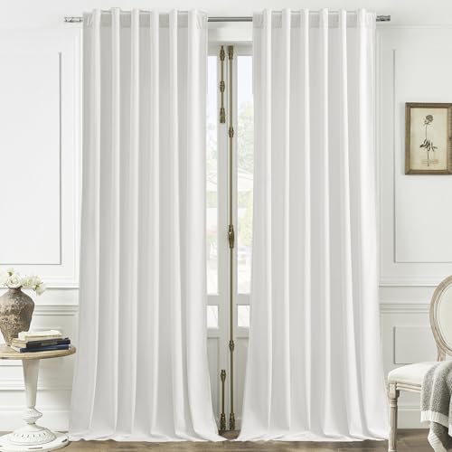 White Velvet Blackout Curtains 52x90 inches, 2Pcs, Back Tab