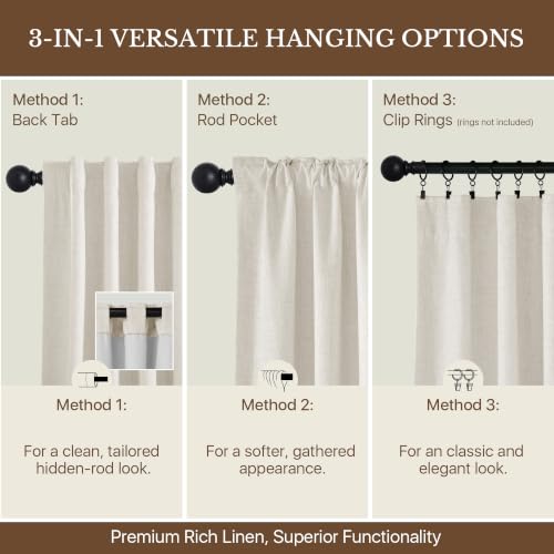 100% Blackout Linen Curtains 108 inches, Ivory White, 2 Panels - view 7