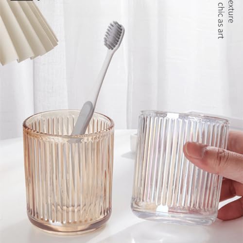 Glass Toothbrush Holder Cup | Crystal Clear Tumbler Makeup Brush Holder for Bedside Table, Bathroom, Vanity, 2Pack Crystal Glass with Gold Rims (2pcs clear) - view 2