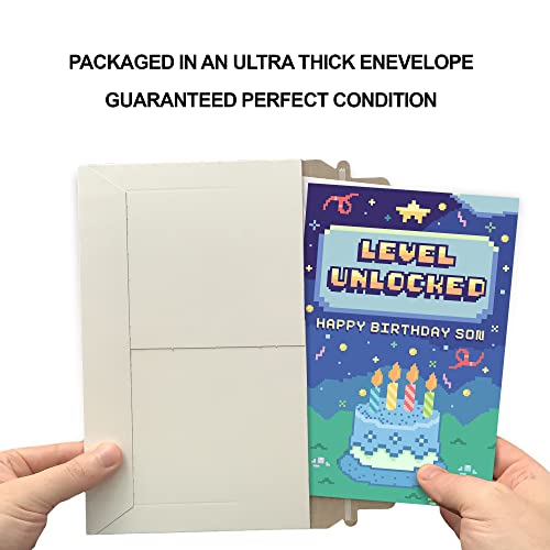 Birthday Card For Son Video Game Theme, Made in America, Eco-Friendly, Thick Card Stock with Premium Envelope 5in x 7.75in, Packaged in Protective Mailer - view 5