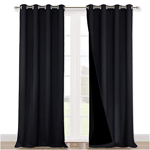 Black Blackout Curtains for Patio 52" Wide x 95" Long 2 Panels