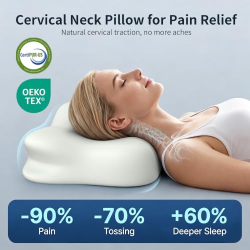 Cervical Pillow for Neck Pain Relief, Memory Foam Neck Pillow for Sleeping, Ergonomic Side Sleeper Pillow, 2 Heights Contour Orthopedic Pillow Deep Sleep Pillow for Side Back Stomach Sleepers (White) - view 3