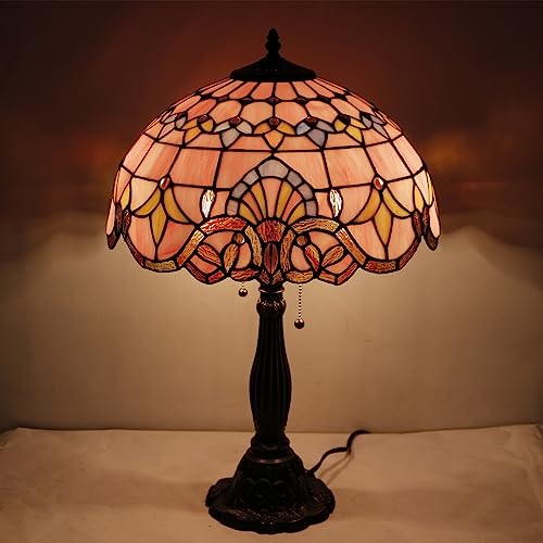 Tiffany Lamp Pink Stained Glass Baroque Bedside Table Lamp 24" - view 6